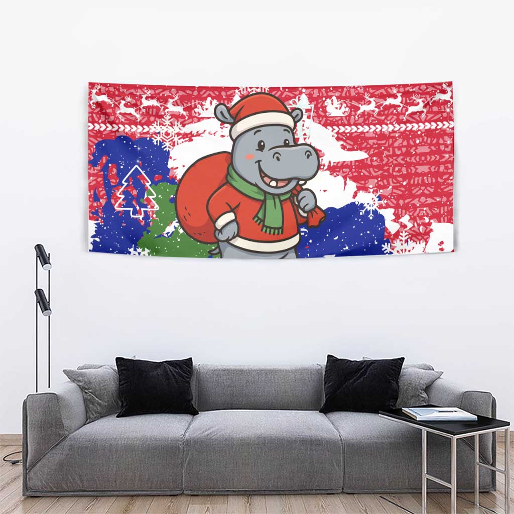 Gambia Christmas Tapestry with Santa Hippo National Coat of Arms Snowflakes and Festive Holiday - Wonder Print Shop