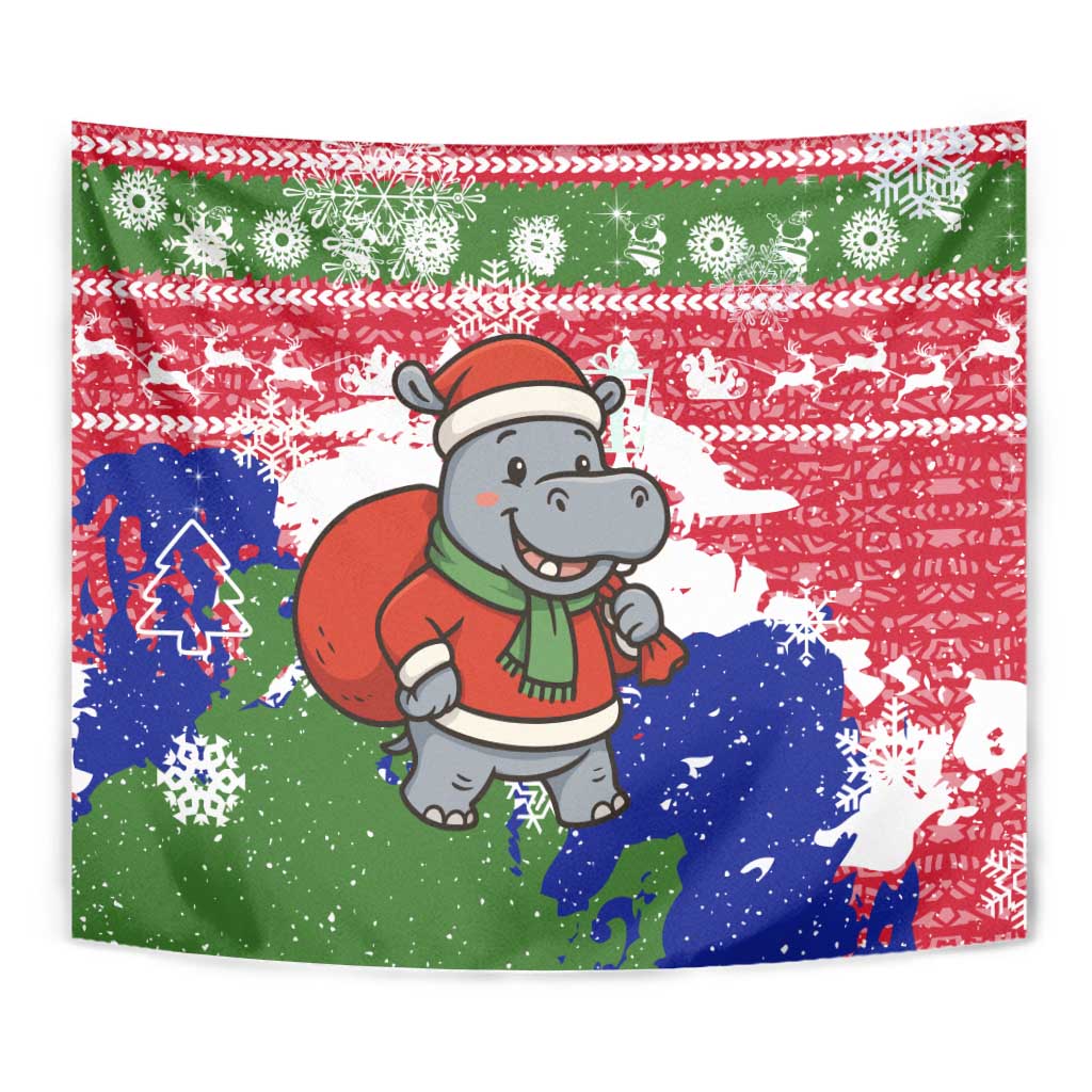 Gambia Christmas Tapestry with Santa Hippo National Coat of Arms Snowflakes and Festive Holiday - Wonder Print Shop