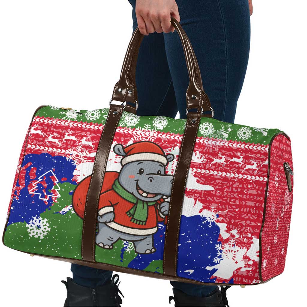 Gambia Christmas Travel Bag with Santa Hippo National Coat of Arms Snowflakes and Festive Holiday - Wonder Print Shop