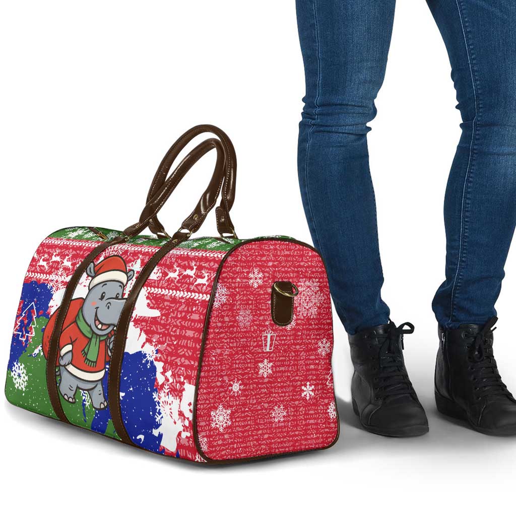 Gambia Christmas Travel Bag with Santa Hippo National Coat of Arms Snowflakes and Festive Holiday - Wonder Print Shop