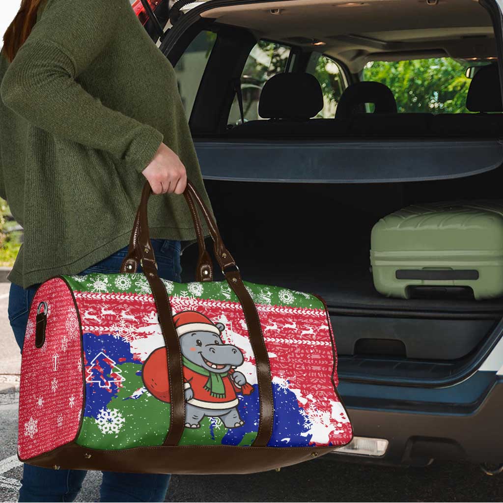 Gambia Christmas Travel Bag with Santa Hippo National Coat of Arms Snowflakes and Festive Holiday - Wonder Print Shop