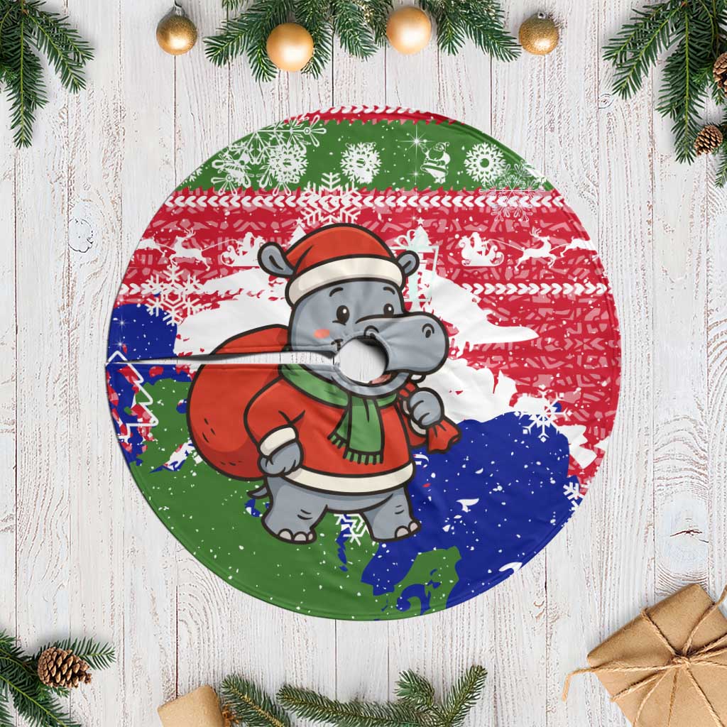Gambia Christmas Tree Skirt with Santa Hippo National Coat of Arms Snowflakes and Festive Holiday - Wonder Print Shop