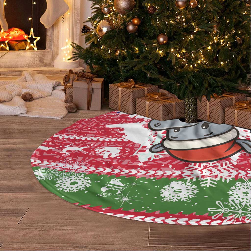 Gambia Christmas Tree Skirt with Santa Hippo National Coat of Arms Snowflakes and Festive Holiday - Wonder Print Shop
