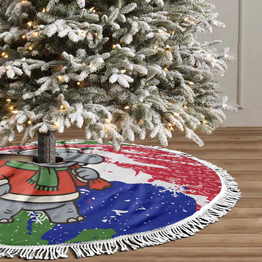 Gambia Christmas Tree Skirt with Santa Hippo National Coat of Arms Snowflakes and Festive Holiday - Wonder Print Shop