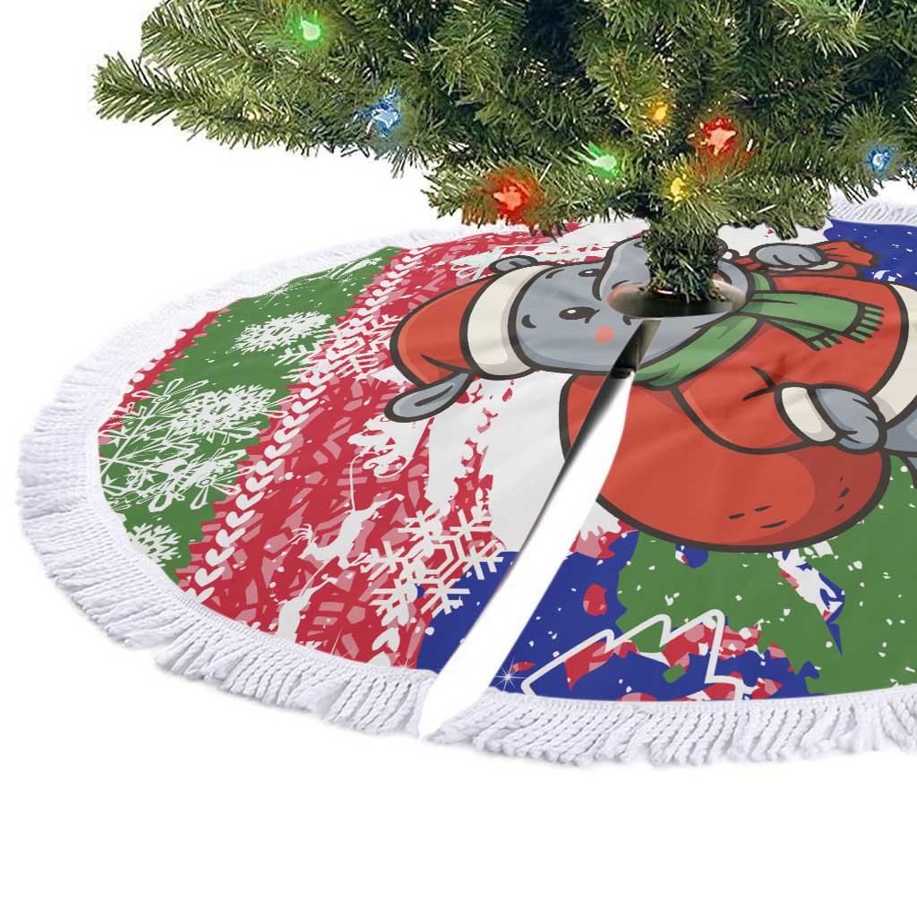 Gambia Christmas Tree Skirt with Santa Hippo National Coat of Arms Snowflakes and Festive Holiday - Wonder Print Shop