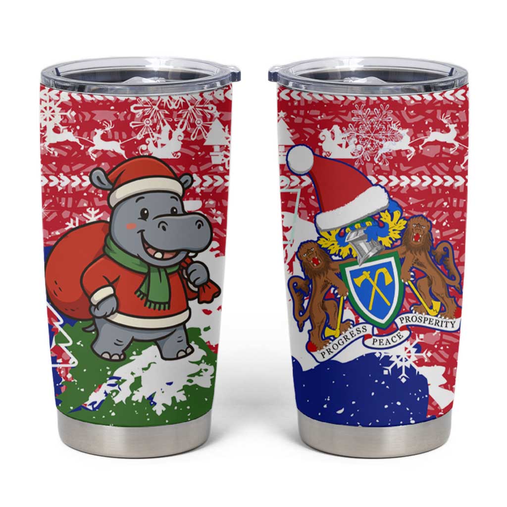 Gambia Christmas Tumbler Cup with Santa Hippo National Coat of Arms Snowflakes and Festive Holiday - Wonder Print Shop
