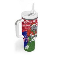 Gambia Christmas Tumbler With Handle with Santa Hippo National Coat of Arms Snowflakes and Festive Holiday - Wonder Print Shop