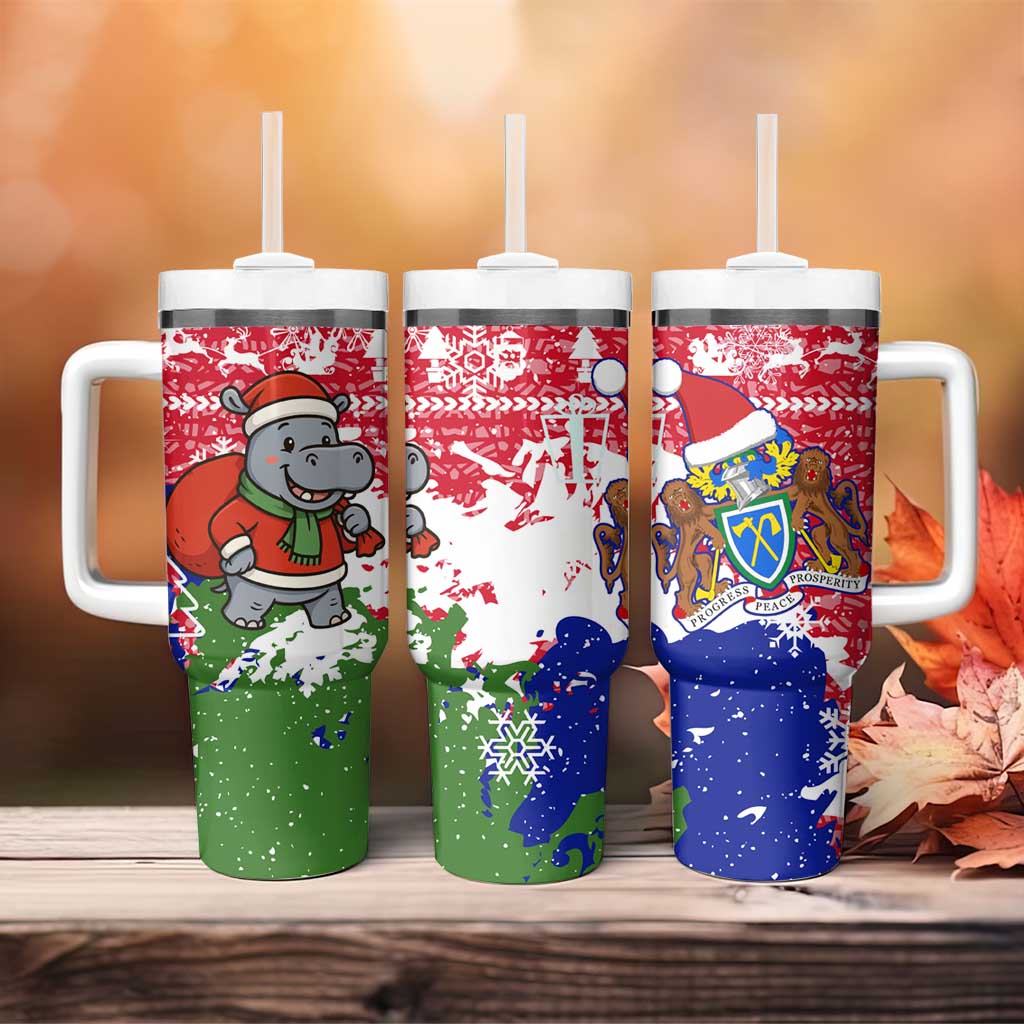 Gambia Christmas Tumbler With Handle with Santa Hippo National Coat of Arms Snowflakes and Festive Holiday - Wonder Print Shop
