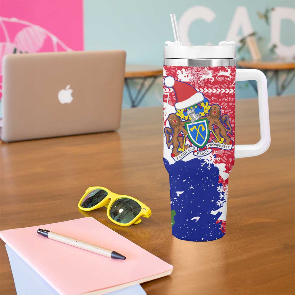 Gambia Christmas Tumbler With Handle with Santa Hippo National Coat of Arms Snowflakes and Festive Holiday - Wonder Print Shop