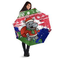 Gambia Christmas Umbrella with Santa Hippo National Coat of Arms Snowflakes and Festive Holiday - Wonder Print Shop
