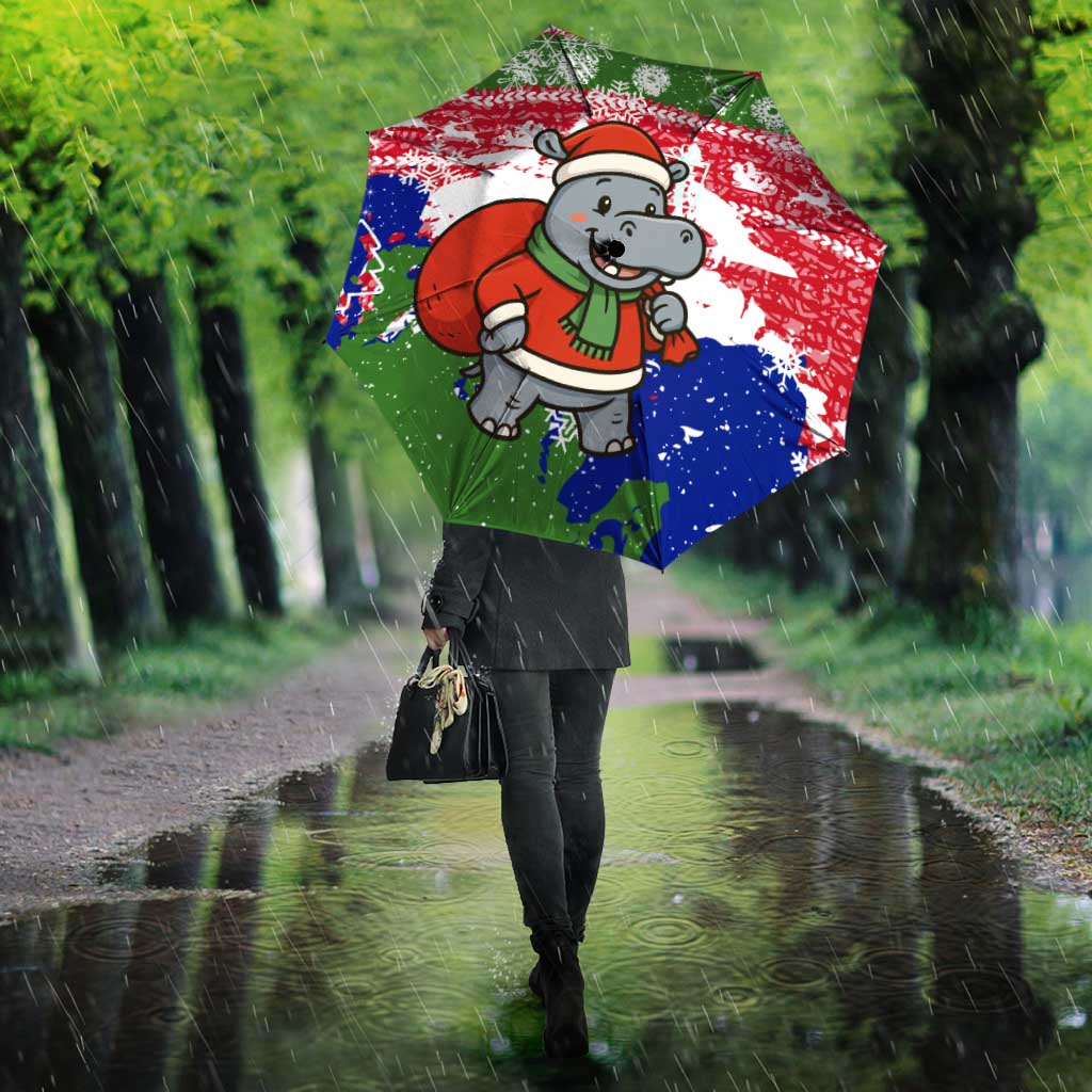Gambia Christmas Umbrella with Santa Hippo National Coat of Arms Snowflakes and Festive Holiday - Wonder Print Shop