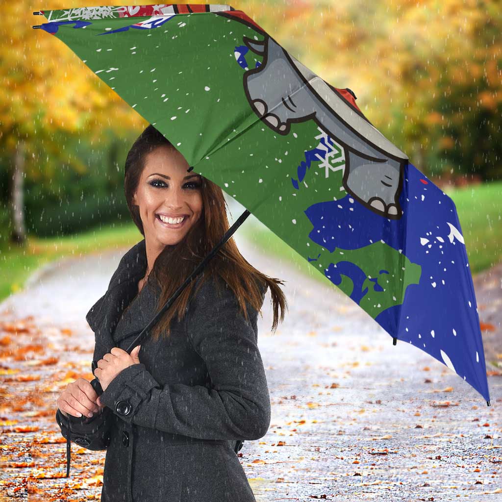 Gambia Christmas Umbrella with Santa Hippo National Coat of Arms Snowflakes and Festive Holiday - Wonder Print Shop