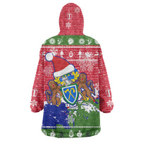 Gambia Christmas Wearable Blanket Hoodie with Santa Hippo National Coat of Arms Snowflakes and Festive Holiday - Wonder Print Shop