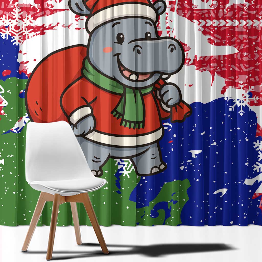 Gambia Christmas Window Curtain with Santa Hippo National Coat of Arms Snowflakes and Festive Holiday - Wonder Print Shop