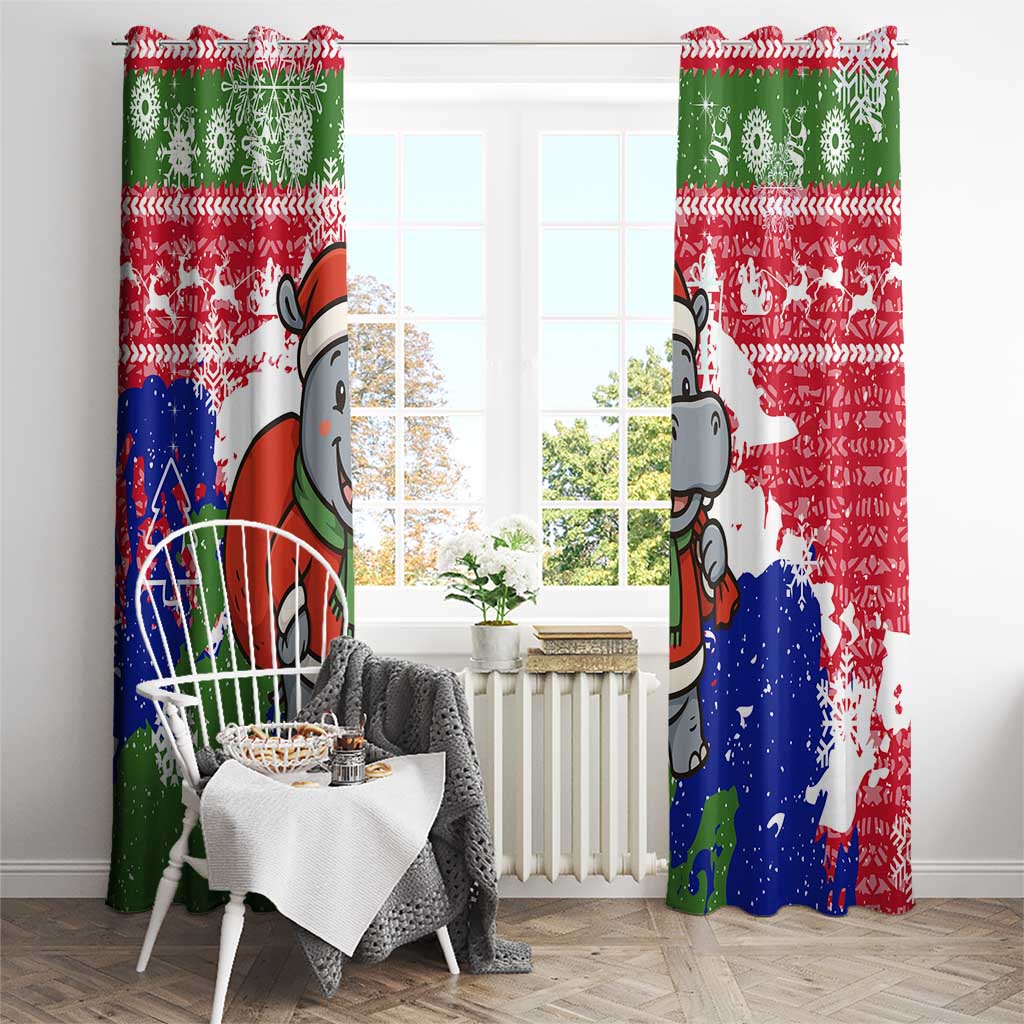 Gambia Christmas Window Curtain with Santa Hippo National Coat of Arms Snowflakes and Festive Holiday - Wonder Print Shop