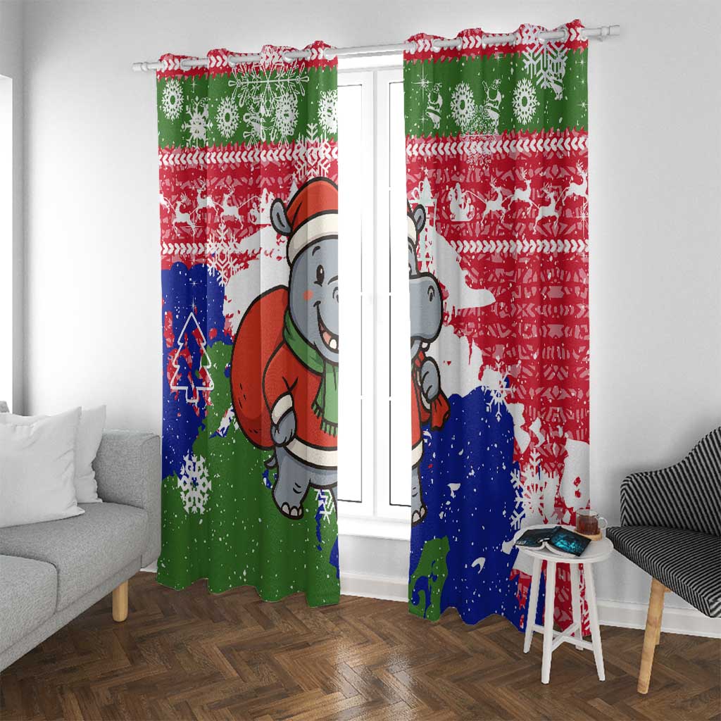 Gambia Christmas Window Curtain with Santa Hippo National Coat of Arms Snowflakes and Festive Holiday - Wonder Print Shop