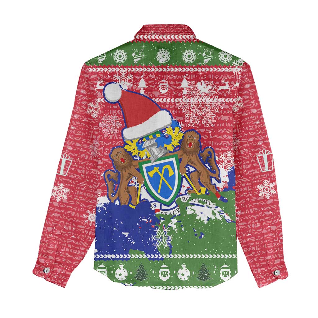Gambia Christmas Women Casual Shirt with Santa Hippo National Coat of Arms Snowflakes and Festive Holiday - Wonder Print Shop