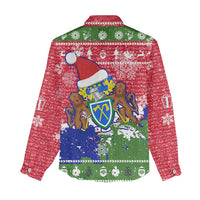Gambia Christmas Women Casual Shirt with Santa Hippo National Coat of Arms Snowflakes and Festive Holiday - Wonder Print Shop