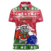 Gambia Christmas Women Polo Shirt with Santa Hippo National Coat of Arms Snowflakes and Festive Holiday - Wonder Print Shop