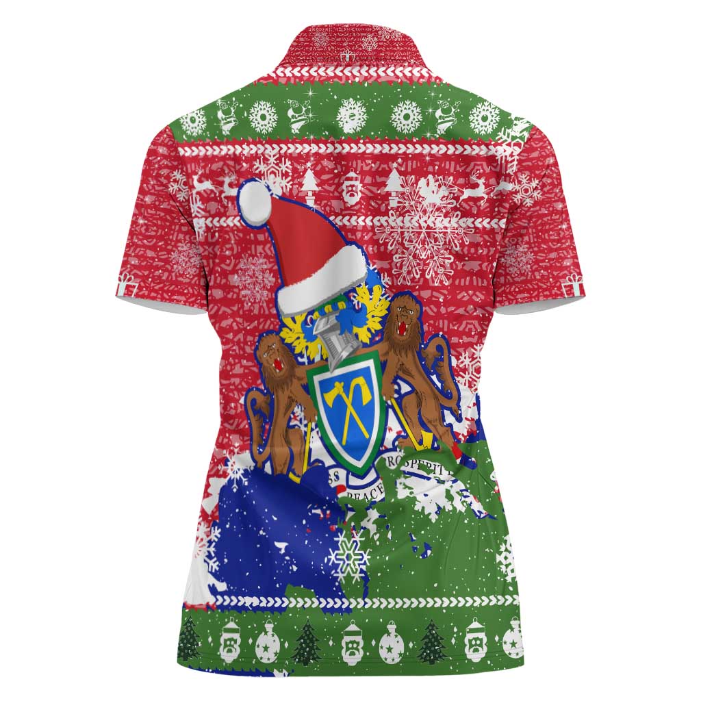 Gambia Christmas Women Polo Shirt with Santa Hippo National Coat of Arms Snowflakes and Festive Holiday - Wonder Print Shop