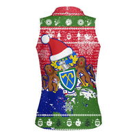 Gambia Christmas Women Sleeveless Polo Shirt with Santa Hippo National Coat of Arms Snowflakes and Festive Holiday - Wonder Print Shop