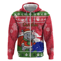 Gambia Christmas Zip Hoodie with Santa Hippo National Coat of Arms Snowflakes and Festive Holiday - Wonder Print Shop