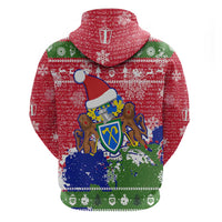 Gambia Christmas Zip Hoodie with Santa Hippo National Coat of Arms Snowflakes and Festive Holiday - Wonder Print Shop