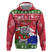 Gambia Christmas Zip Hoodie with Santa Hippo National Coat of Arms Snowflakes and Festive Holiday - Wonder Print Shop