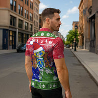 Gambia Christmas Zipper Polo Shirt with Santa Hippo National Coat of Arms Snowflakes and Festive Holiday - Wonder Print Shop