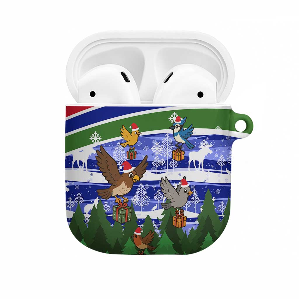 Gambia Christmas AirPods Case with Santa Birds Gift Boxes Forest Scene and Snowflake Pattern Design - Wonder Print Shop
