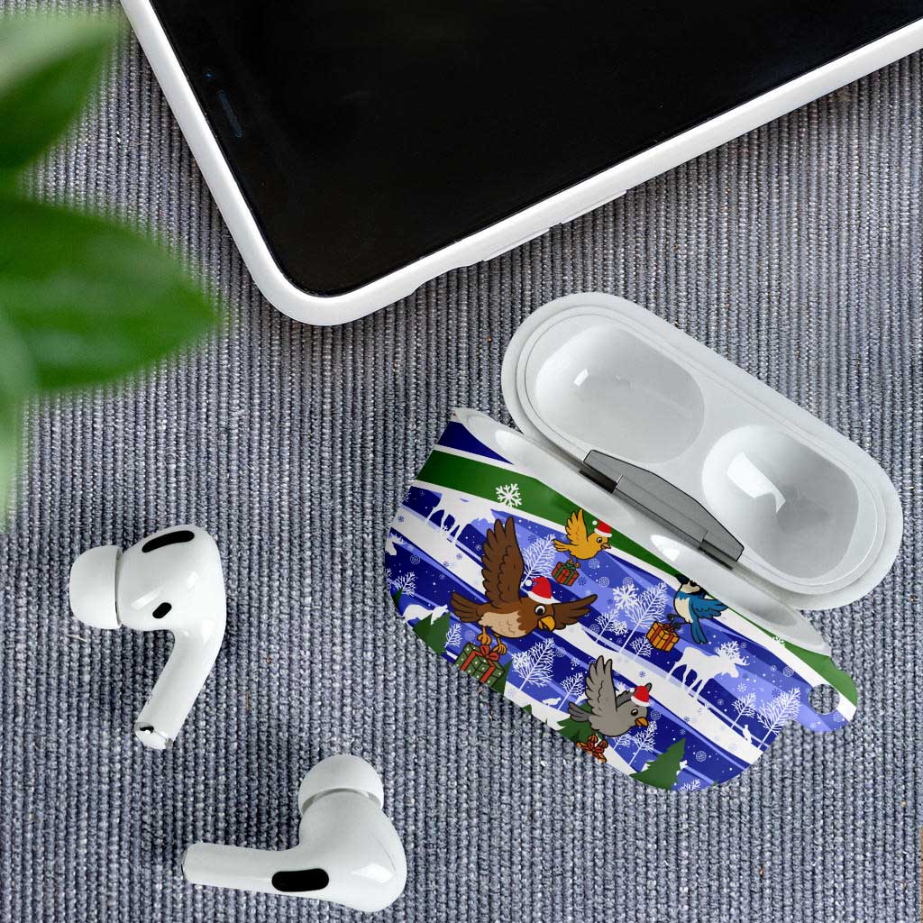 Gambia Christmas AirPods Case with Santa Birds Gift Boxes Forest Scene and Snowflake Pattern Design - Wonder Print Shop