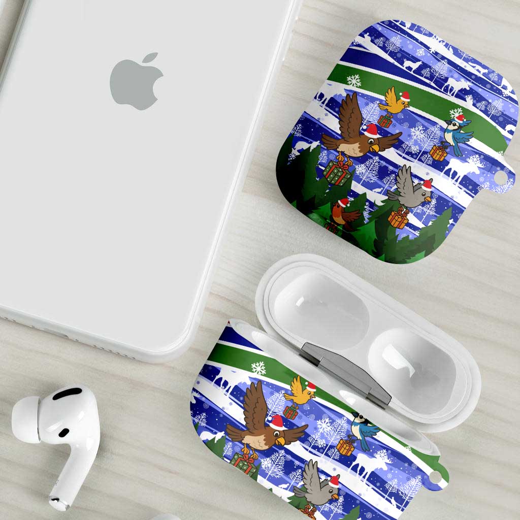 Gambia Christmas AirPods Case with Santa Birds Gift Boxes Forest Scene and Snowflake Pattern Design - Wonder Print Shop