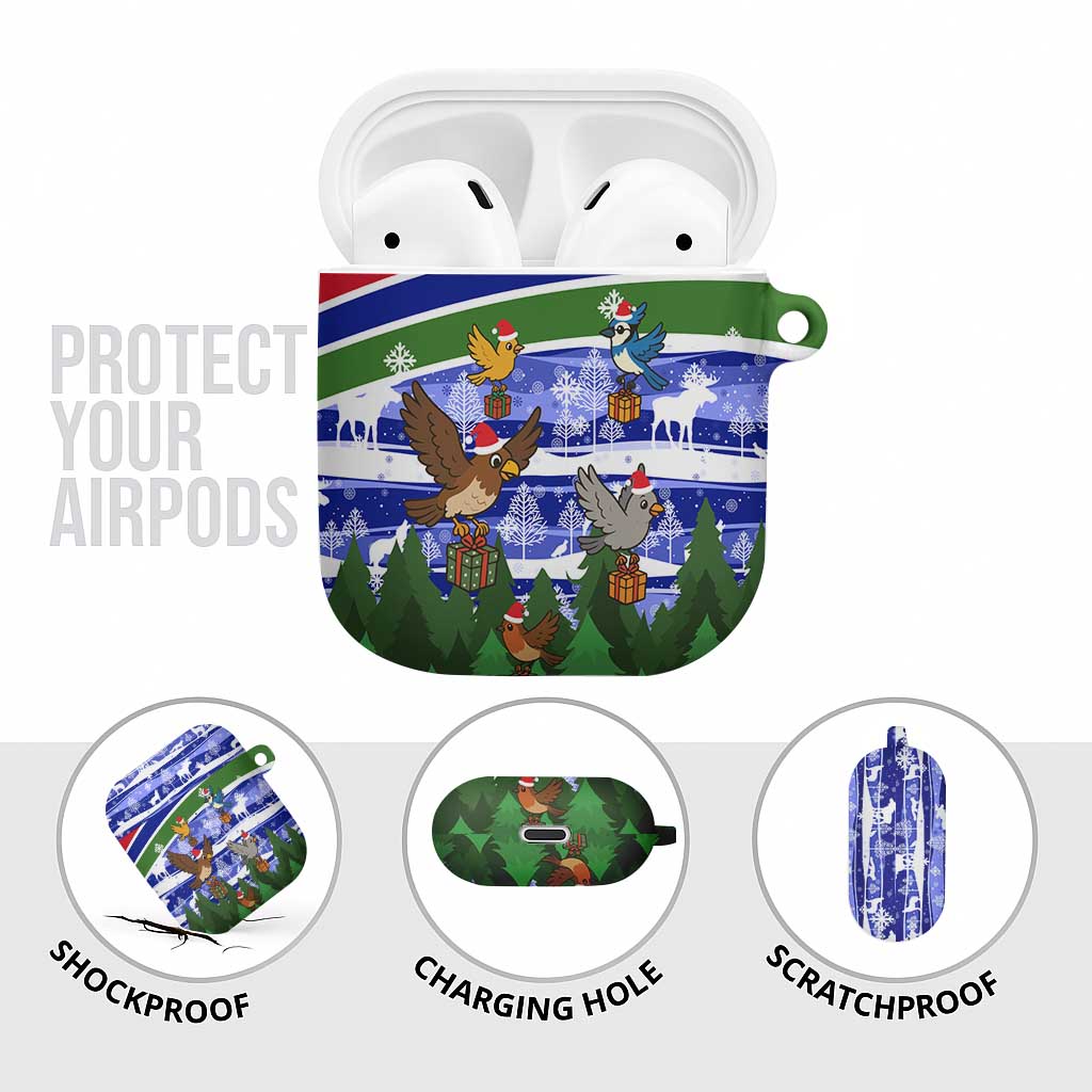 Gambia Christmas AirPods Case with Santa Birds Gift Boxes Forest Scene and Snowflake Pattern Design - Wonder Print Shop