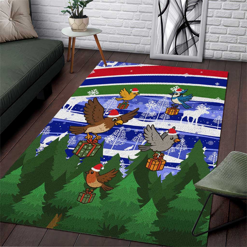 Gambia Christmas Area Rug with Santa Birds Gift Boxes Forest Scene and Snowflake Pattern Design - Wonder Print Shop