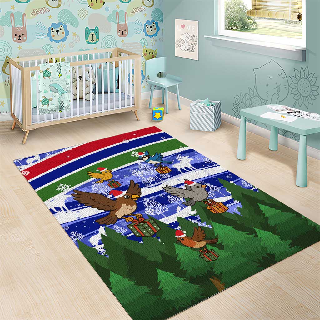Gambia Christmas Area Rug with Santa Birds Gift Boxes Forest Scene and Snowflake Pattern Design - Wonder Print Shop