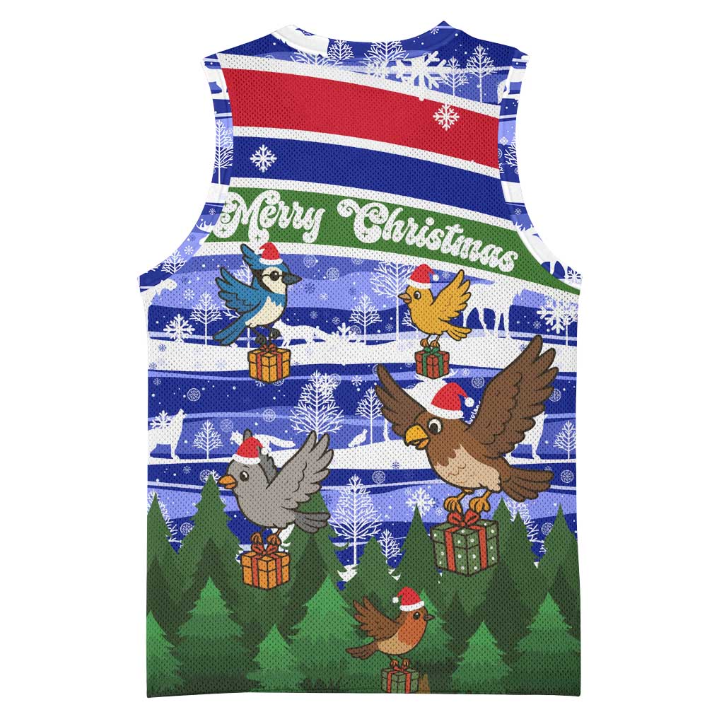 Gambia Christmas Basketball Jersey with Santa Birds Gift Boxes Forest Scene and Snowflake Pattern Design - Wonder Print Shop