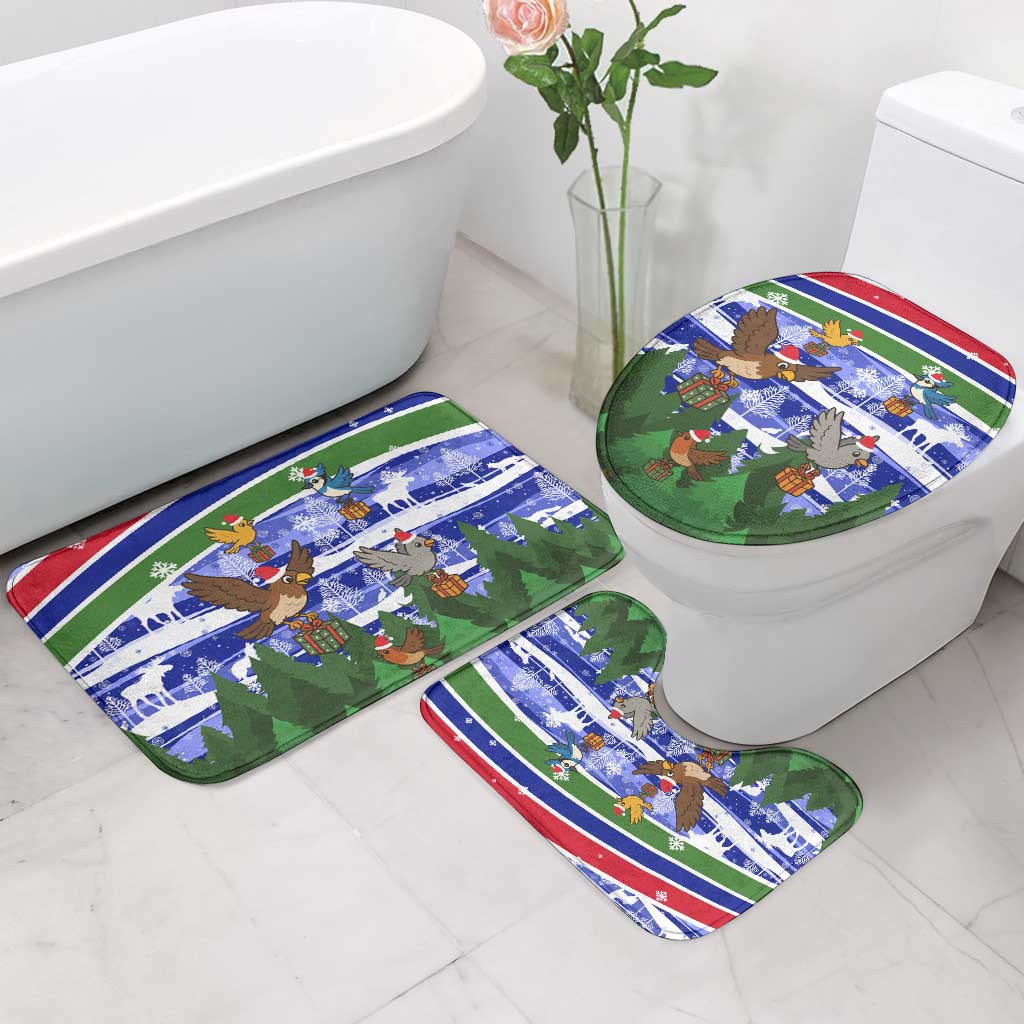 Gambia Christmas Bathroom Set with Santa Birds Gift Boxes Forest Scene and Snowflake Pattern Design - Wonder Print Shop