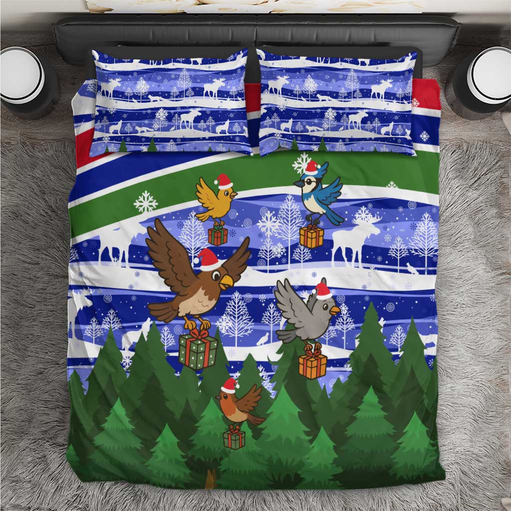 Gambia Christmas Bedding Set with Santa Birds Gift Boxes Forest Scene and Snowflake Pattern Design - Wonder Print Shop