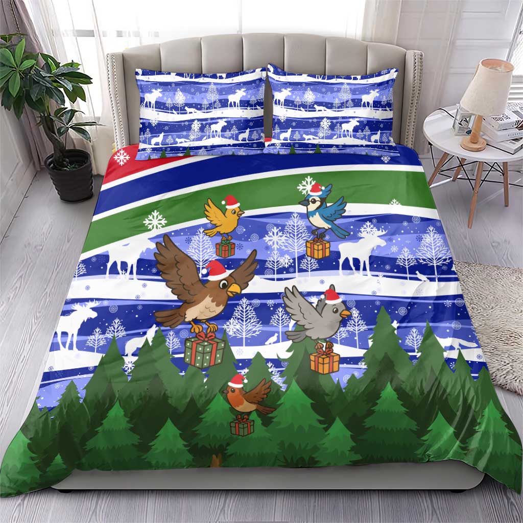 Gambia Christmas Bedding Set with Santa Birds Gift Boxes Forest Scene and Snowflake Pattern Design - Wonder Print Shop