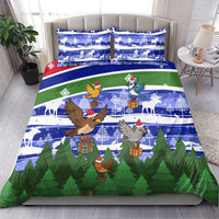 Gambia Christmas Bedding Set with Santa Birds Gift Boxes Forest Scene and Snowflake Pattern Design - Wonder Print Shop