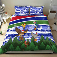 Gambia Christmas Bedding Set with Santa Birds Gift Boxes Forest Scene and Snowflake Pattern Design - Wonder Print Shop