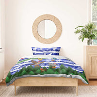 Gambia Christmas Bedding Set with Santa Birds Gift Boxes Forest Scene and Snowflake Pattern Design - Wonder Print Shop