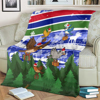 Gambia Christmas Blanket with Santa Birds Gift Boxes Forest Scene and Snowflake Pattern Design - Wonder Print Shop