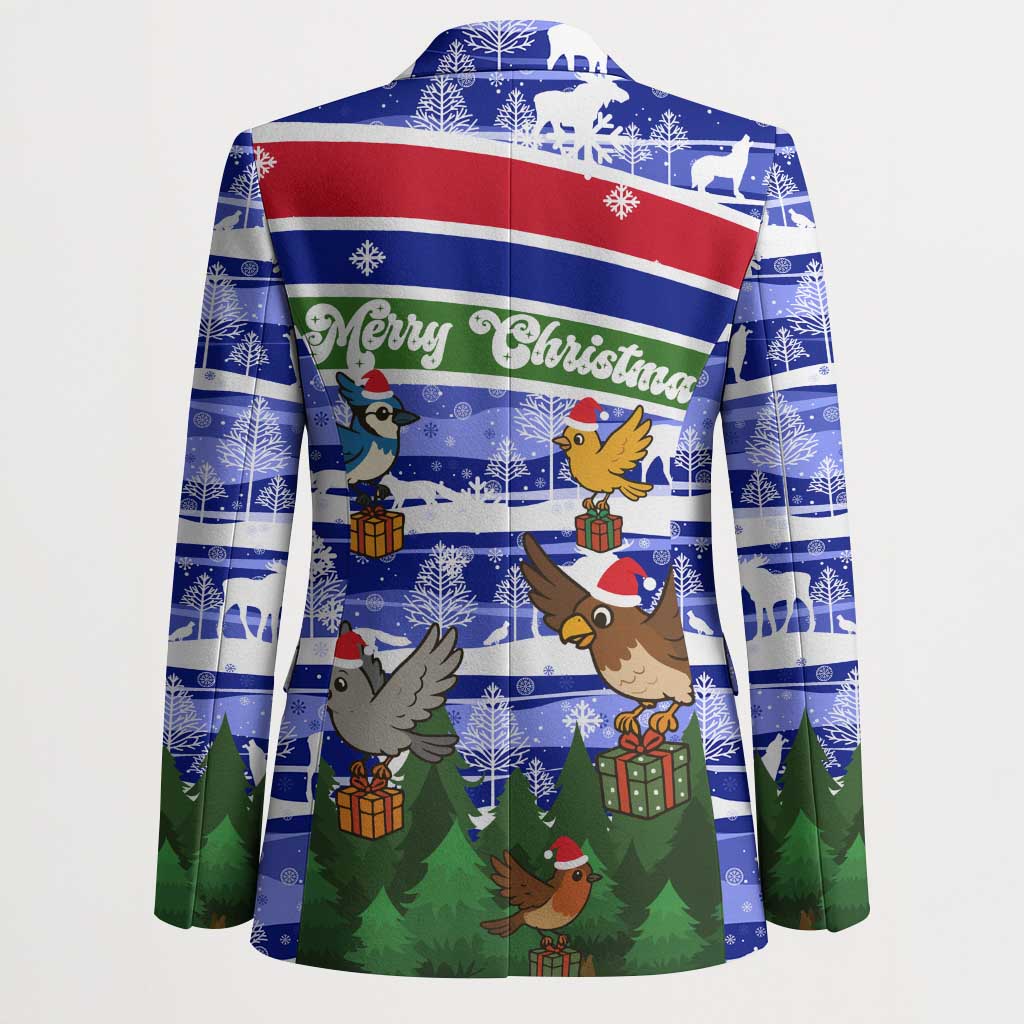 Gambia Christmas Blazer with Santa Birds Gift Boxes Forest Scene and Snowflake Pattern Design - Wonder Print Shop