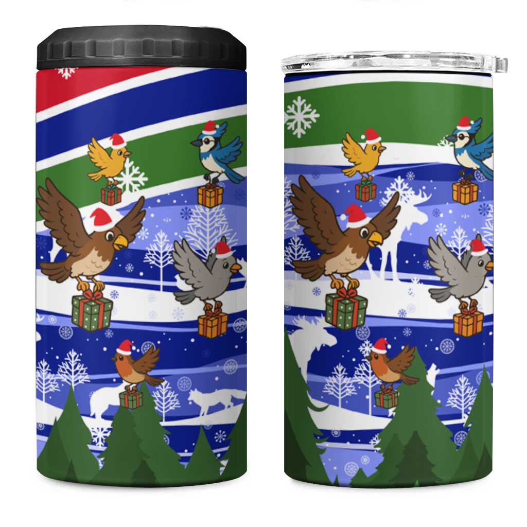 Gambia Christmas 4 in 1 Can Cooler Tumbler with Santa Birds Gift Boxes Forest Scene and Snowflake Pattern Design - Wonder Print Shop