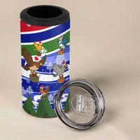 Gambia Christmas 4 in 1 Can Cooler Tumbler with Santa Birds Gift Boxes Forest Scene and Snowflake Pattern Design - Wonder Print Shop
