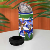 Gambia Christmas 4 in 1 Can Cooler Tumbler with Santa Birds Gift Boxes Forest Scene and Snowflake Pattern Design - Wonder Print Shop