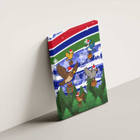 Gambia Christmas Canvas Wall Art with Santa Birds Gift Boxes Forest Scene and Snowflake Pattern Design - Wonder Print Shop