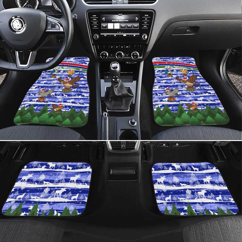 Gambia Christmas Car Mats with Santa Birds Gift Boxes Forest Scene and Snowflake Pattern Design - Wonder Print Shop