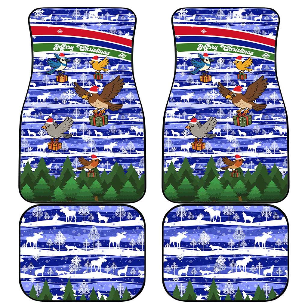 Gambia Christmas Car Mats with Santa Birds Gift Boxes Forest Scene and Snowflake Pattern Design - Wonder Print Shop